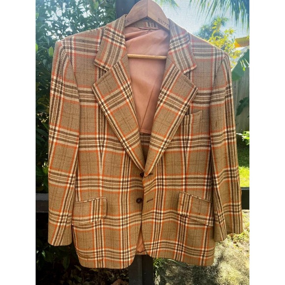 Jacques Heim Other - Vintage Jacques Heim Paris Plaid Wool Blazer Brown Orange Check 70s France